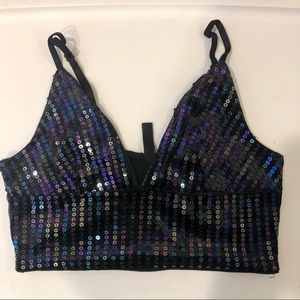 H&M Black Rainbow Sequin Crop Top